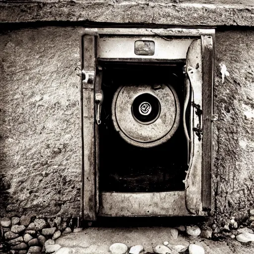 Prompt: An award-winning photo of an ancient washing machine