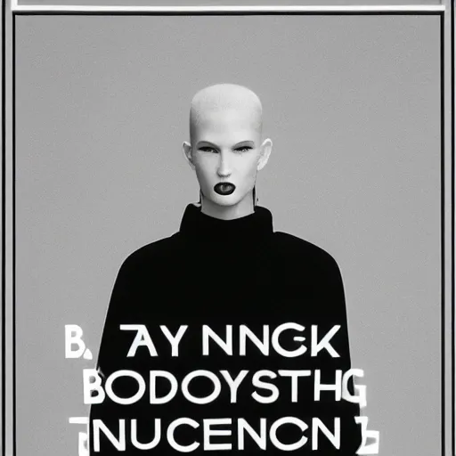 Image similar to black on white editorial typography cover for balenciaga in style of david rudnick, y 2 k