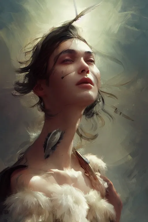 Prompt: tears of feather, oil painting, sunlit, paint texture, digital painting, highly detailed, artstation, sharp focus, illustration, concept art, ruan jia, charlie bowater, tom bagshaw, norman rockwell