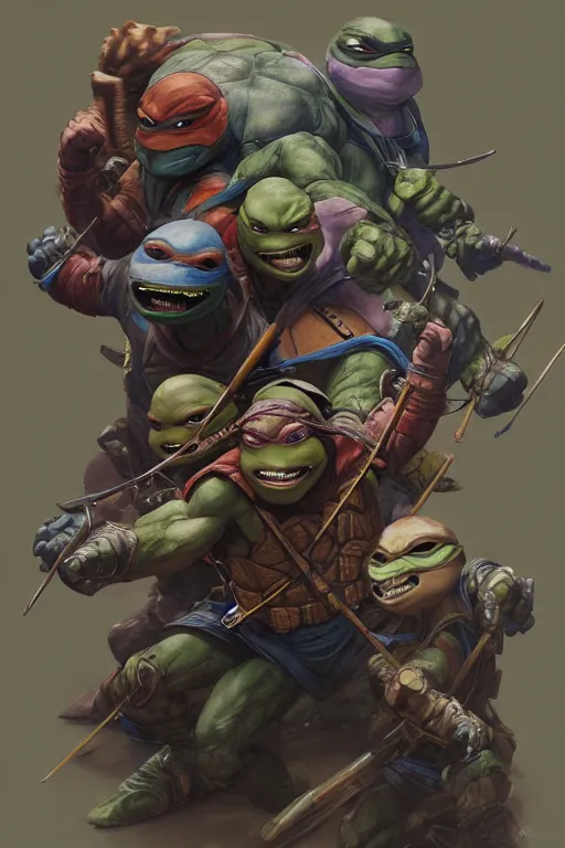 Image similar to teenage mutant ninja turtle, Leonardo, marvel, dark, intricate, highly detailed, smooth, artstation, digital illustration by Ruan Jia and Mandy Jurgens and Artgerm and Wayne Barlowe and Greg Rutkowski and Zdislav Beksinski