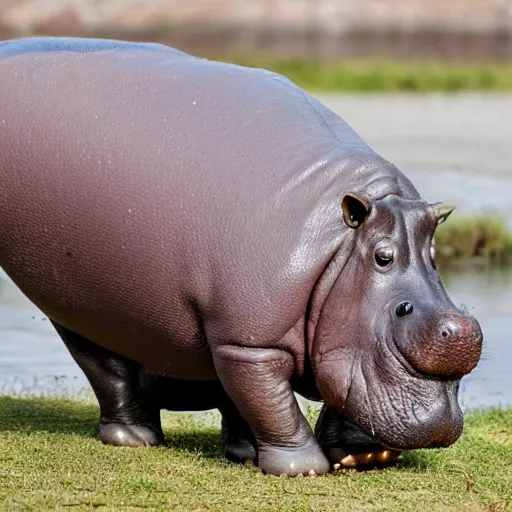 Prompt: a photo of a hippo clipping it's toenails