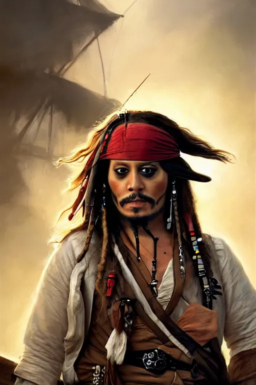 Image similar to Boris Johnson as Jack Sparrow, portrait, highly detailed, digital painting, artstation, concept art, smooth, sharp focus, illustration, cinematic lighting, art by artgerm and greg rutkowski and alphonse mucha