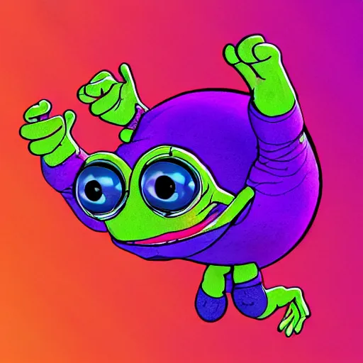 Image similar to a 3 d render of a psychedelic pepe, tripping on mushrooms, floating in space, hd, digital art