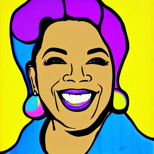 Image similar to rainbow smiling happy oprah. pop art.