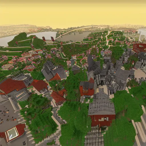 Prompt: The City of Trondheim made in Minecraft