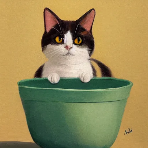 Prompt: cute painting of a round calico cat by apofiss, featured on artstation, pixar