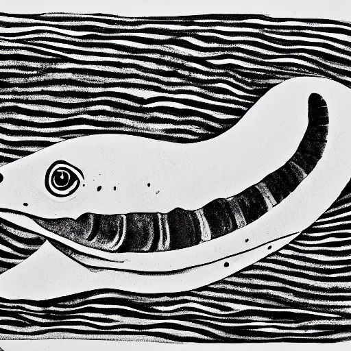 Prompt: moray eel outline, black ink on white paper