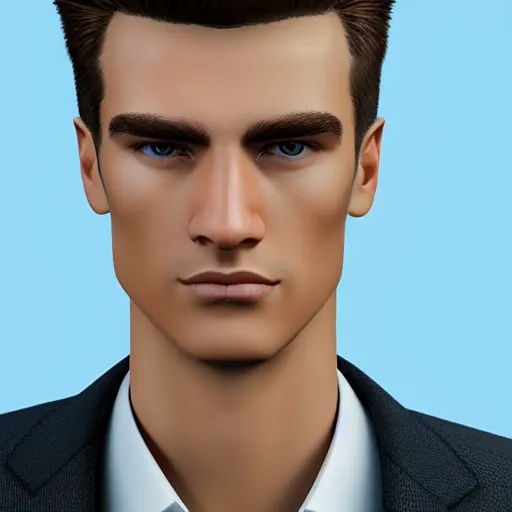 Image similar to tall man in his twenties with brown blond short quiff hair and thin slightly round facial structure with cleft chin, straight eyebrows and prominent nose, good definition of cheekbones, big hazel nut brown eyes, narrow face, slim body, atmospheric lighting, unreal engine 5, minecraft, highly detailed by charlie bowater