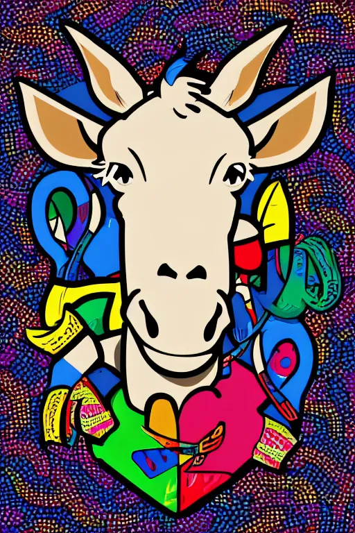 Image similar to Portrait of a chad donkey, anime, sticker, colorful, illustration, highly detailed, simple, smooth and clean vector curves, no jagged lines, vector art, smooth