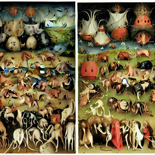 Prompt: additional characters from the garden of earthly delights by hieronymus bosch