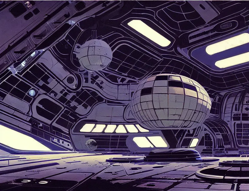 Image similar to concept art of an abandoned space station, by syd mead, intricate details, cinematic, epic