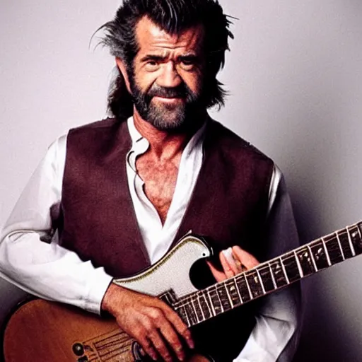 Prompt: mel gibson in costume!! of guitar gibson