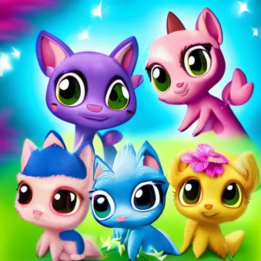 Image similar to 3d_Littlest_Pet_Shop_furry beings_Spring_theme_nature_sparkling_master_painter_and_art_style_of_Noel_Coypel