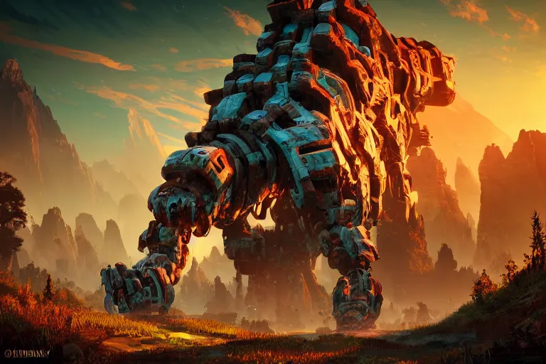 Image similar to tremortusk machine mecanical creature robot of horizon forbidden west horizon zero dawn bioluminiscence global illumination ray tracing hdr fanart arstation by ian pesty and alena aenami artworks in 4 k