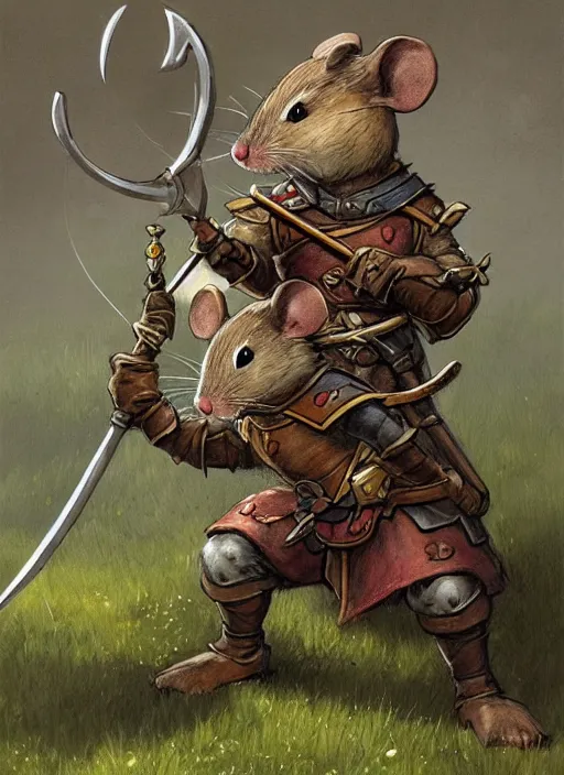 Prompt: a heroic mouse knight with sword and shield, redwall, greg rutowski and jean baptiste monge, detailed, epic fantasy concept art