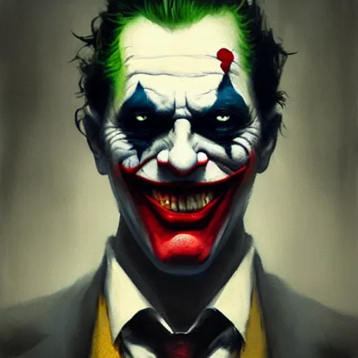 Image similar to joker, serious, paint by greg rutkowski