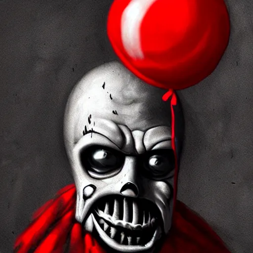 Image similar to surrealism grunge cartoon portrait sketch of death vader with a wide smile and a red balloon by - michael karcz, loony toons style, freddy krueger style, horror theme, detailed, elegant, intricate