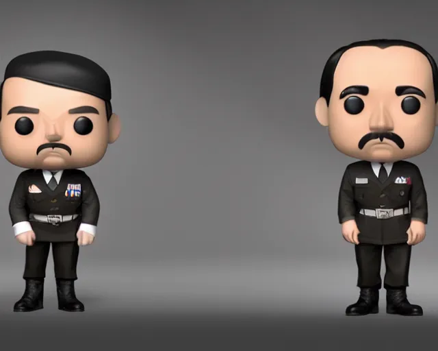 Image similar to full body 3d render of adolf hitler in nazi uniform as a funko pop, packaging, studio lighting, white background, blender, trending on artstation, 8k, highly detailed