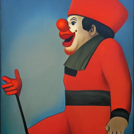 Image similar to communist clown, soviet propaganda painting