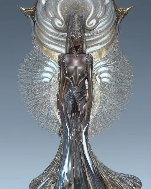 Prompt: a highly detailed metahuman 4 k close up render of an alien goddess bella hadid monument renaissance in iris van herpen dress schiaparelli in diamonds crystals swarovski and jewelry iridescent in style of alphonse mucha gustav klimt trending on artstation made in unreal engine 4