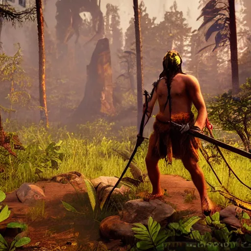 Image similar to spartan high on peyote at jungle campfire below full moon in the style of far cry primal, 8 k