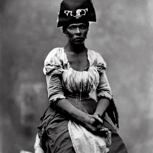 Image similar to a dark skinned pirate woman, photo by gertrude kasebier