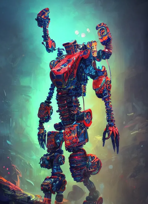 Image similar to detailed full body concept art illustration colorful oil painting of a robotic animal in full intricate colorful clothing, ultra detailed, digital art, octane render, dystopian, zero dawn, 4k