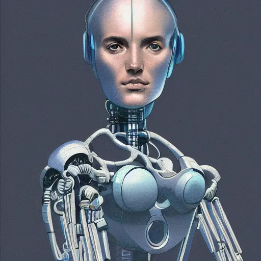 Image similar to portrait of a robot by moebius in the style of greg rutkowski