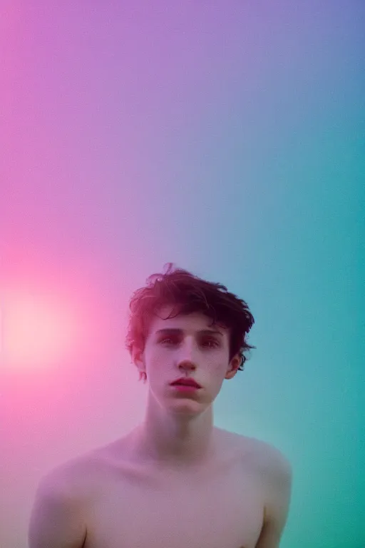 Prompt: high quality pastel coloured film mid angle docu photograph of a beautiful young 2 0 year old male, soft features, short black hair, falling in an icelandic black rock pool environment. atmospheric. three point light. photographic. art directed. ( pastel colours ). volumetric light. clearcoat. waves glitch. 8 k. filmic.