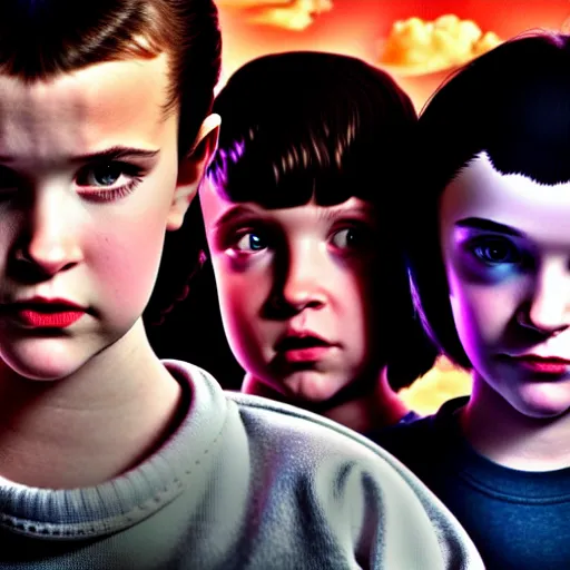 Image similar to Twilight cast in Stranger Things, photorealistic, dramatic lighting, soft, sharp focus