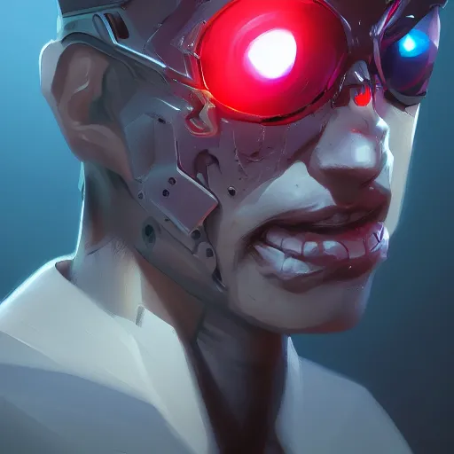 Image similar to portrait of metal ryan reinolds, terminator red eyes, mattepainting concept blizzard pixar maya engine on stylized background splash comics global illumination lighting artstation lois van baarle, ilya kuvshinov, rossdraws