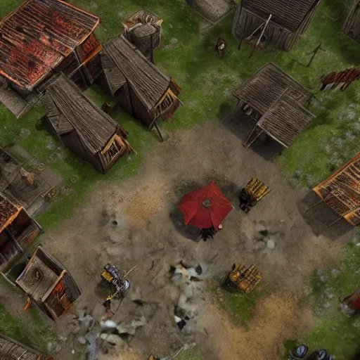 Image similar to screenshot of a beautiful rts game silent hill, overhead view, extreme resolution