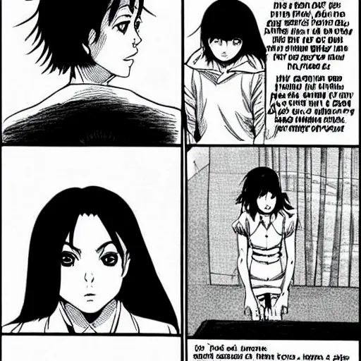 Image similar to Manga Panels, Mila Kunis summons a black spiral void from the sky by Junji Ito