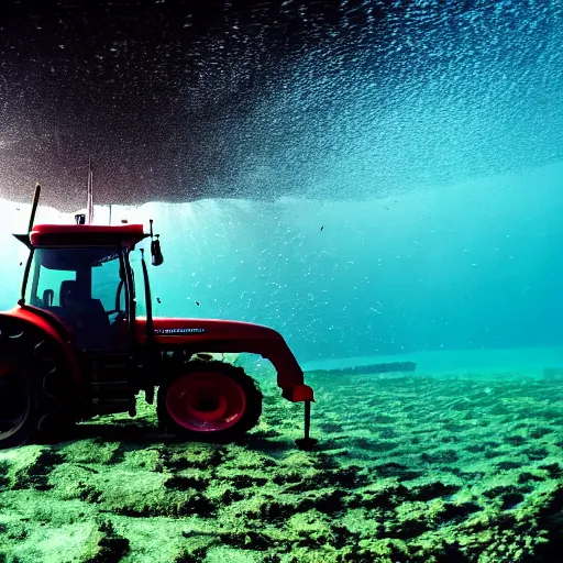 Image similar to ultrawide shot backlit tractor ploughing the seabed underwater photo on gopro