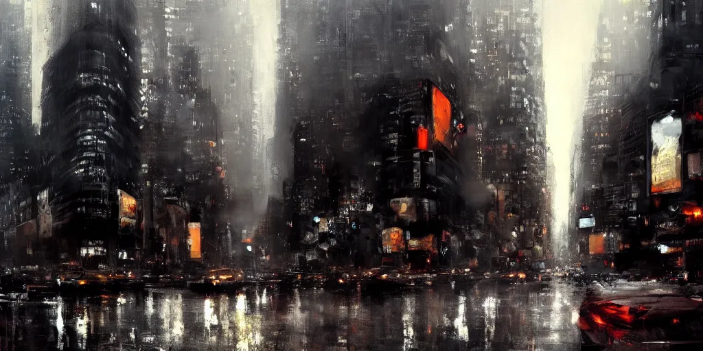 Image similar to a new york cityscape painting by jeremy mann, high resolution, 4 k