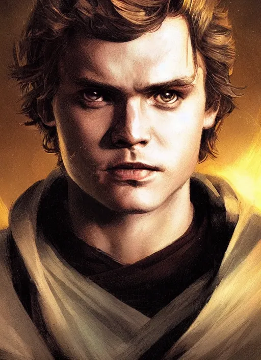 Image similar to highly detailed comic style portrait of anakin skywalker as a sith, by greg rutkowski, global illumination, radiant light