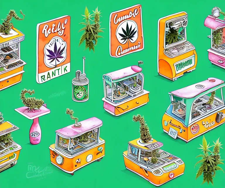 Image similar to cute and funny, a tiny cannabis shop, ratfink style by ed roth, centered award winning watercolor pen illustration, isometric illustration by chihiro iwasaki, edited by craola, tiny details by artgerm and watercolor girl, symmetrically isometrically centered