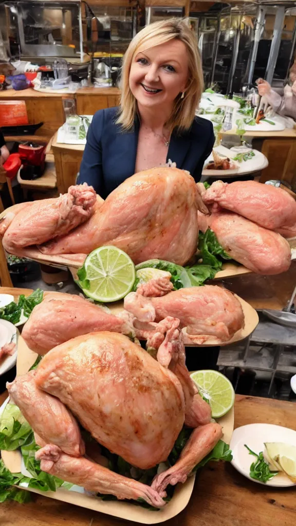 Prompt: liz truss raw chicken