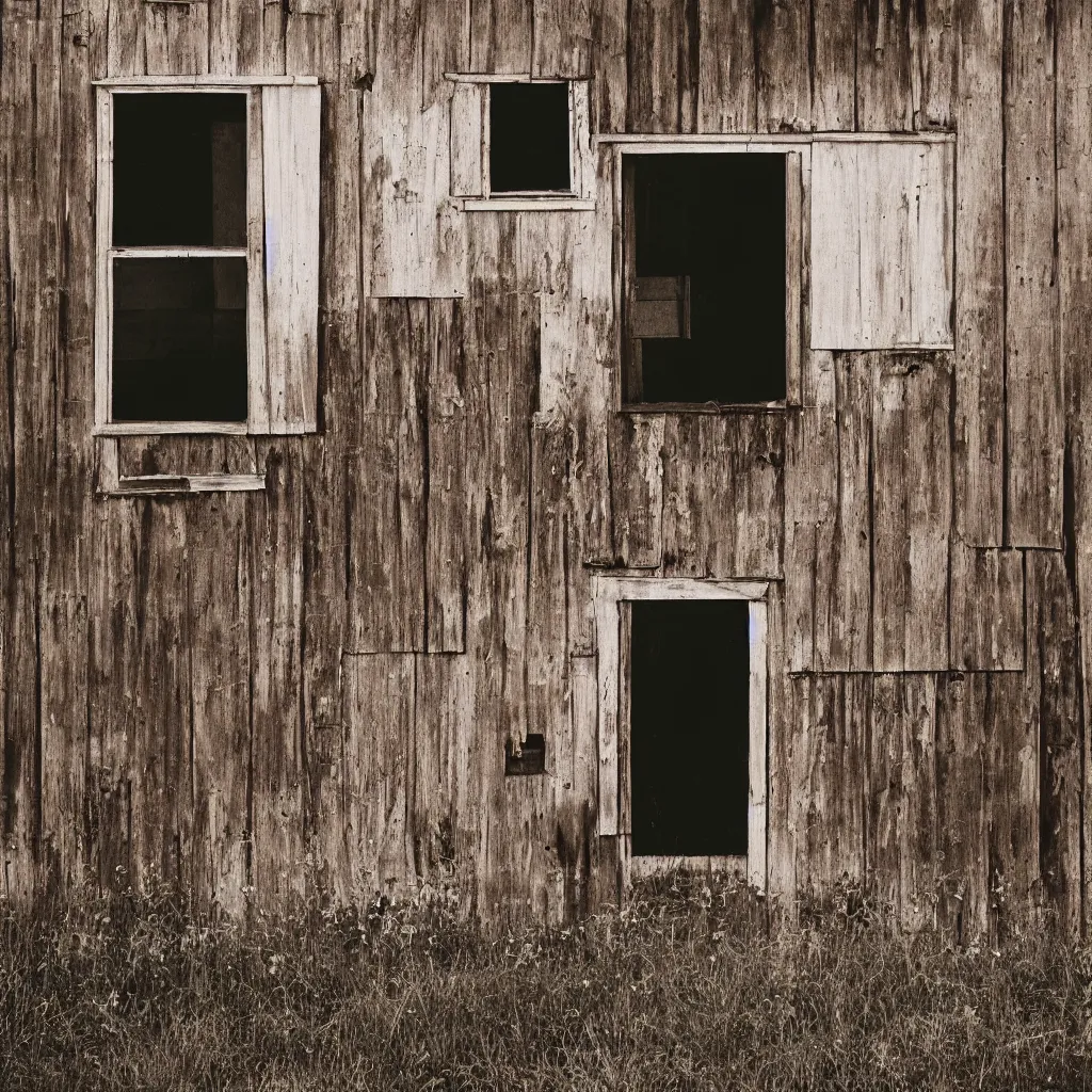 Image similar to “a giant brown boot with windows and a door in the minnesota countryside, 35mm photography”