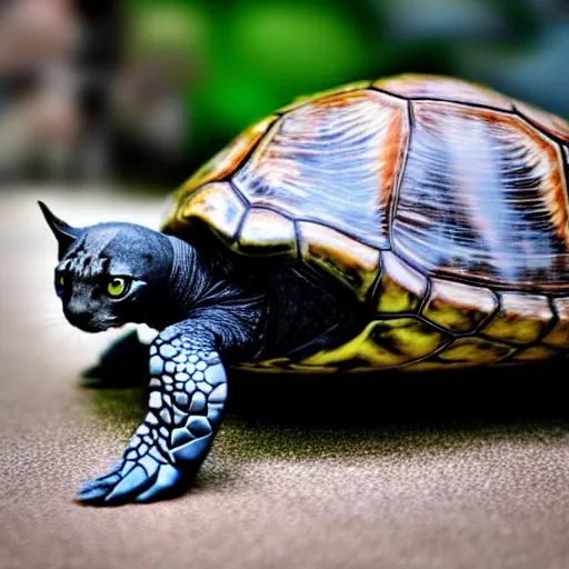 Image similar to a turtle - cat - hybrid holding all of the universes knowledge, animal photography