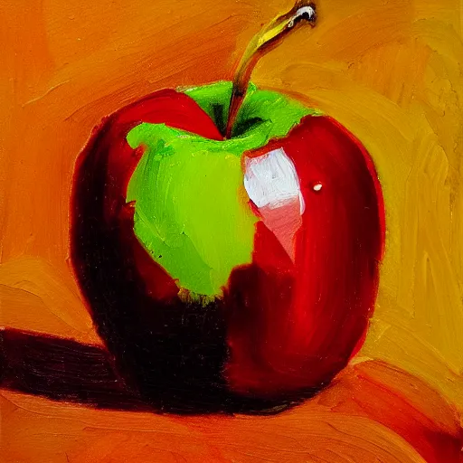 Prompt: rotten apple portrait, oil painting