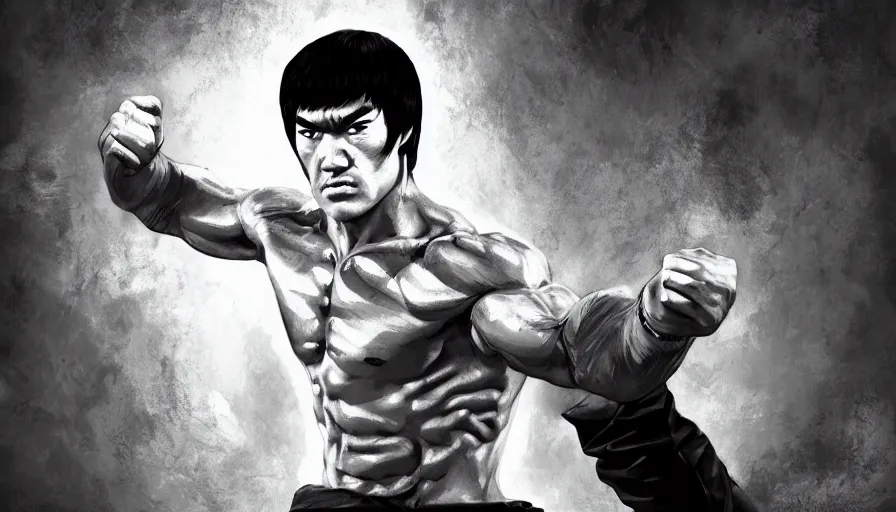 Prompt: Bruce Lee is Sub-Zero, hyperdetailed, artstation, cgsociety, 8k