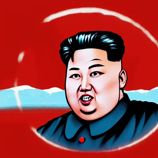 Prompt: Kim Jong-Un riding a nuclear rocket, detailed face, high resolution, illustration, art