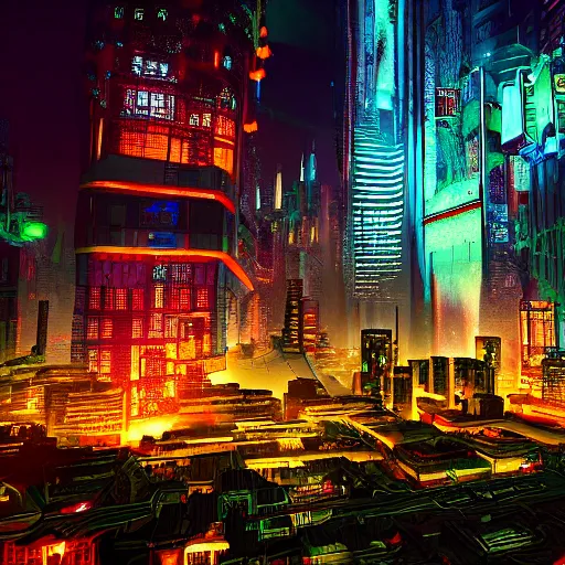 Image similar to night shot of a cyberpunk chinese mayan mayan mayan city