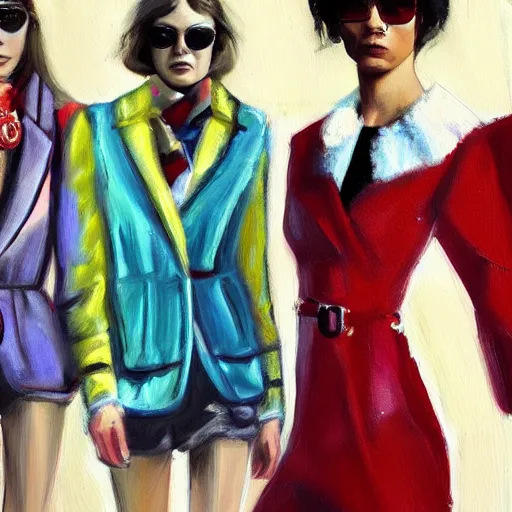 Image similar to 1970 covid fashion, gucci catwalk, oil painting, digital art, ultradetailed, artstation