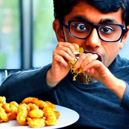 Image similar to image of a indian nerdy guy with specs eating vada