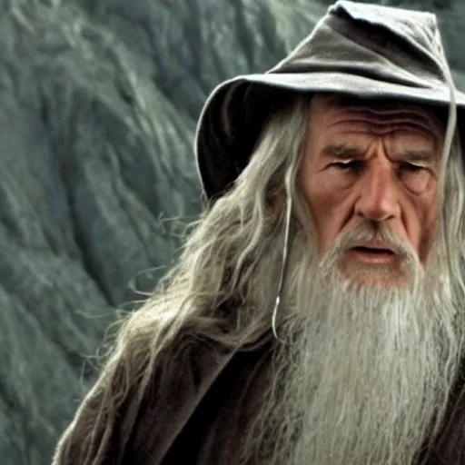 Image similar to Liam Neeson as Gandalf in the fellowship of the ring action sequence battle at Minas Tirith