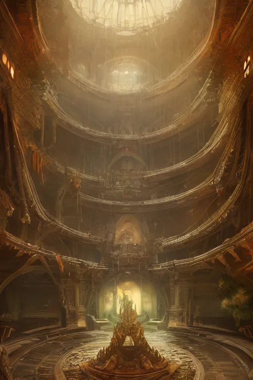 Image similar to inside of an atlantis palace, intricate, elegant, volumetric lighting, digital painting, highly detailed, artstation, sharp focus, illustration, concept art, ruan jia, steve mccurry