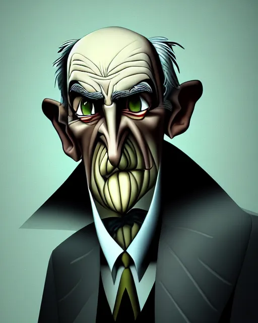 Image similar to sinister old man character portrait, by don bluth, highly detailed, dynamic shadows, 4 k, wallpaper - 1 0 2 4