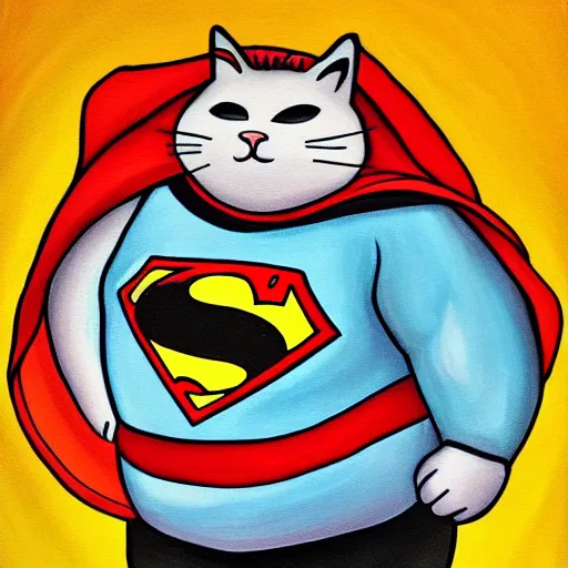 Image similar to fat cat superhero, detailed painting